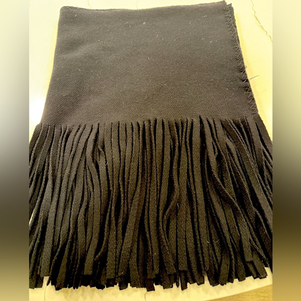 Burberry Black Wool Shawl with Fringe
